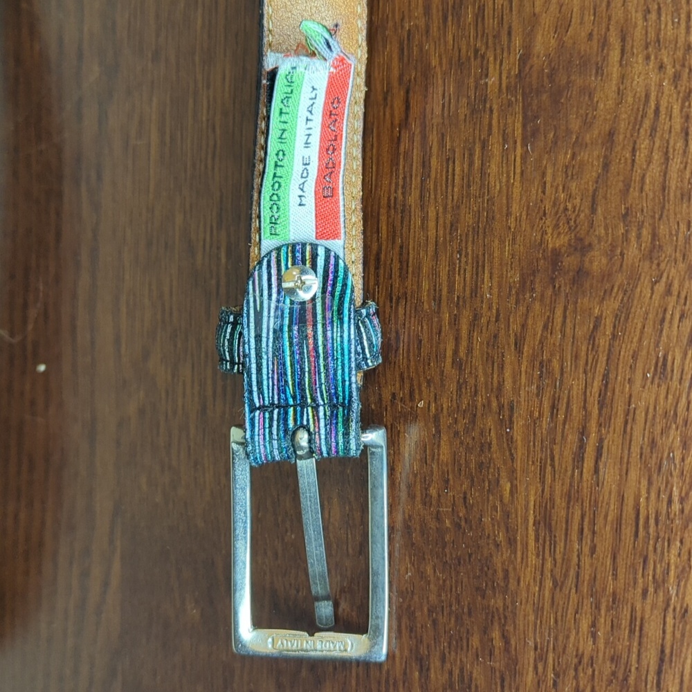 Vintage Badolato Striped Italian Leather Statement Belt Size 34-36 - Picture 7 of 7